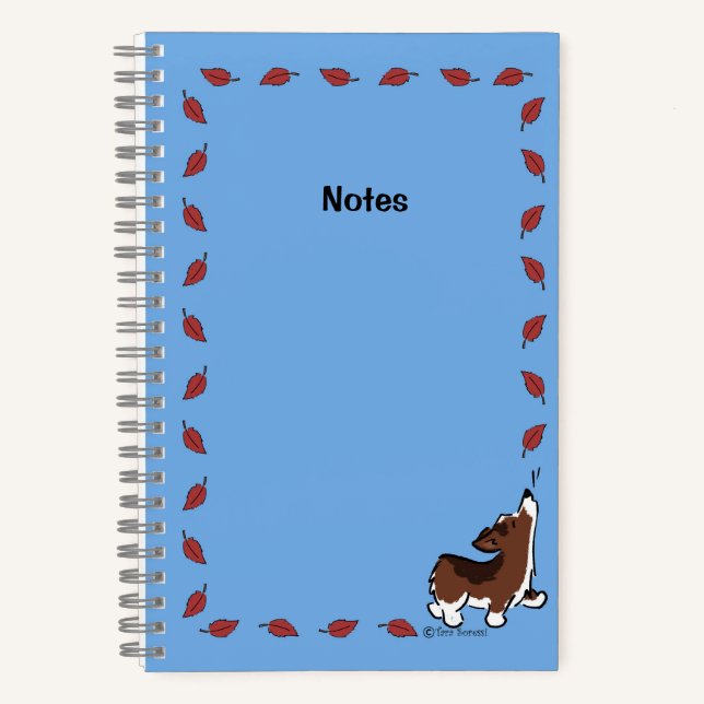 Cuaderno Corgi con hojas - Azul - (Anverso)