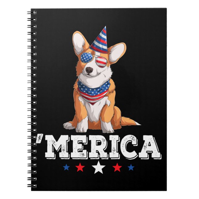 Cuaderno Corgi de bandera estadounidense de Estados Unidos, (Frente)