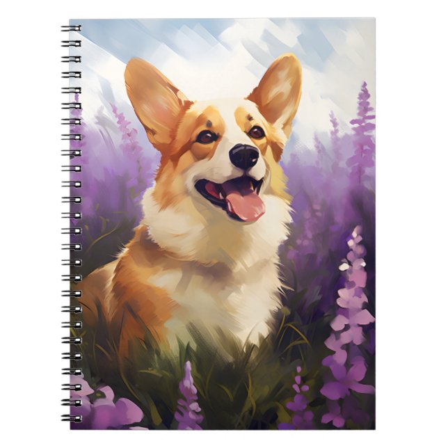 Cuaderno Corgi en el campo Lavender (Frente)