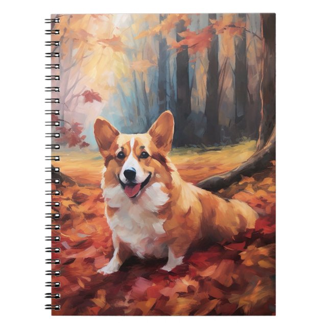 Cuaderno Corgi en Hojas de Otoño Caídas Inspira (Frente)