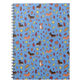Cuaderno Corgi Fall Leaves Blue Plain Notebook