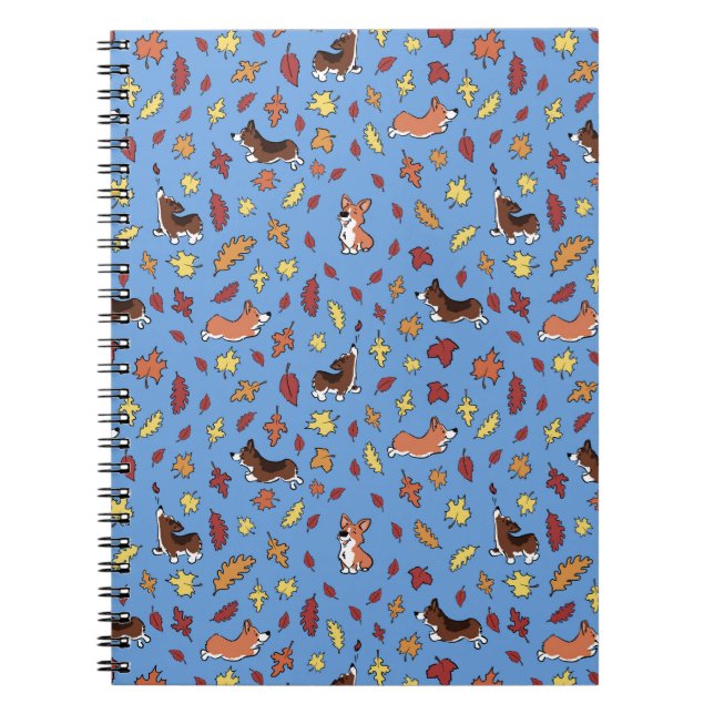 Cuaderno Corgi Fall Leaves Blue Plain Notebook (Frente)