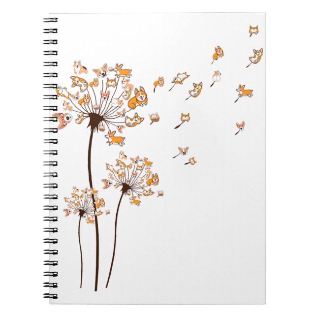 Cuaderno Corgi Flor Volar Dandelion Shirte Cute Perro Lover (Frente)