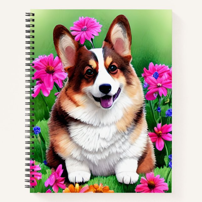 Cuaderno Corgi floral pintoresco (Anverso)