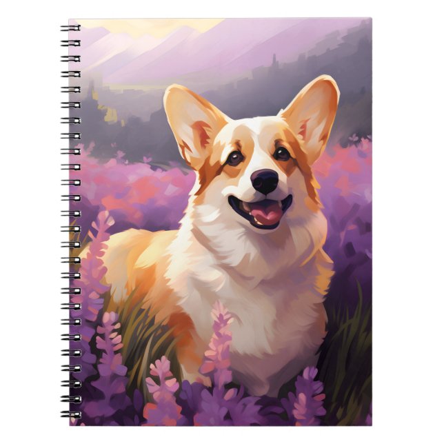 Cuaderno Corgi galés en el campo de Lavender (Frente)