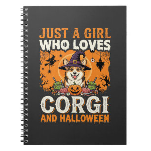 Cuaderno Corgi Halloween Bruja Niña Horror Vintage