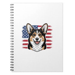 Cuaderno Corgi Patriótico Bandera Americana Diseño Vector V