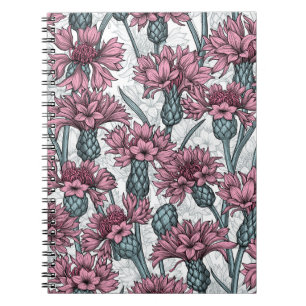 Cuaderno Cornflores rosas, flores silvestres en blanco