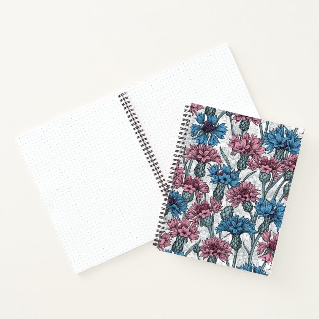 Cuaderno Cornflores rosas y azules, flores silvestres en bl (Interior)