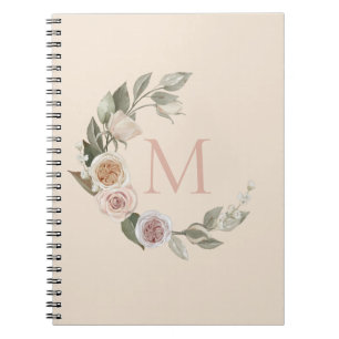 Cuaderno Coroa floral de rosas monograma inicial