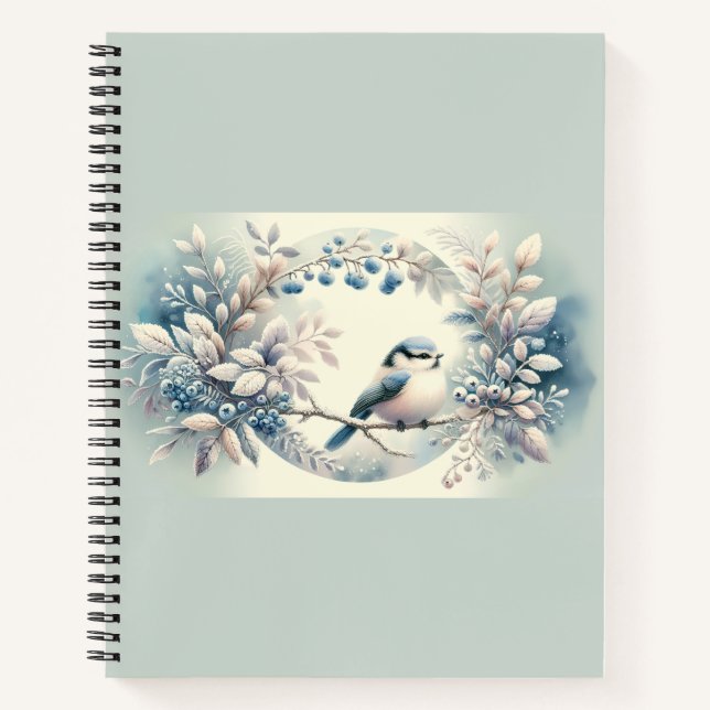 Cuaderno Corona de bayas de pájaros azules de invierno (Anverso)