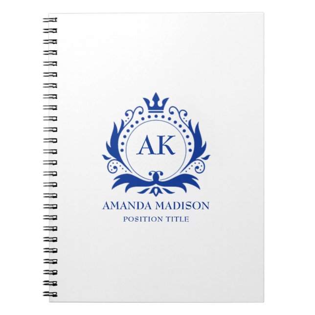 Cuaderno Corona de boda de lujo azul Monograma (Frente)