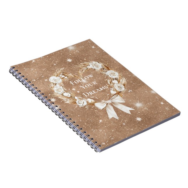 Cuaderno Corona de Corazón Floral Crema con Brillo Marrón (Lado Derecho)