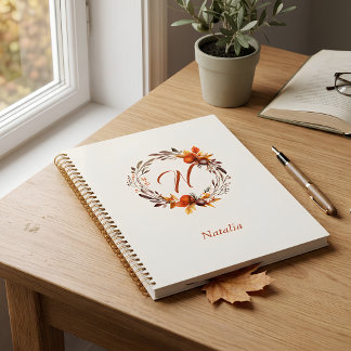 Cuaderno Corona de cosecha de otoño personalizada con monog