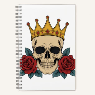 Cuaderno Corona de cráneo gótico con rosas rojas – Motero o