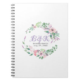 Cuaderno Corona de flores púrpura y rosa