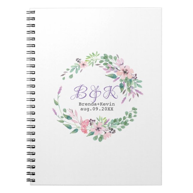 Cuaderno Corona de flores púrpura y rosa (Frente)