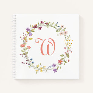 Cuaderno Corona de flores silvestres con marco de acuarela