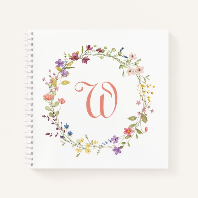 Cuaderno Corona de flores silvestres con marco de acuarela  (Anverso)