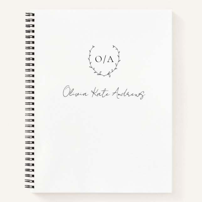 Cuaderno Corona de monograma clásica simple elegante (Anverso)