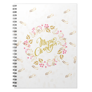Cuaderno Corona de Navidad alegre en dorado y rojo