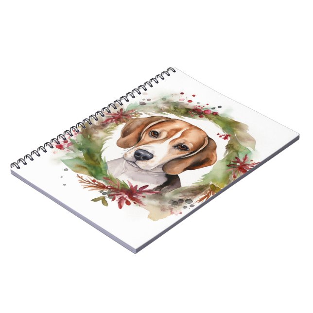 Cuaderno Corona de Navidad de Beagle Perro Festivo (Lado Izquierdo)