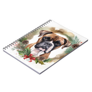 Cuaderno Corona de Navidad de Boxer Cachorro Festivo