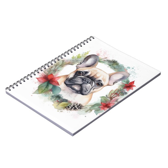 Cuaderno Corona de Navidad de Bulldog Francés Cachorro Fest (Lado Izquierdo)