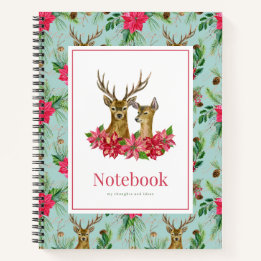 Cuaderno Corona de Navidad de Ciervo Rojo Verde Poinsettia