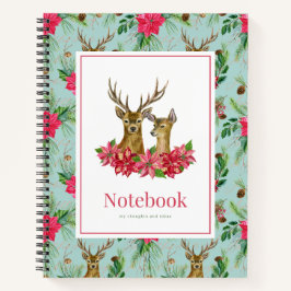 Cuaderno Corona de Navidad de Ciervo Rojo Verde Poinsettia