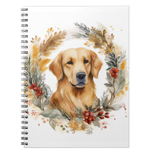 Cuaderno Corona de Navidad de Golden Retriever Perro Festiv