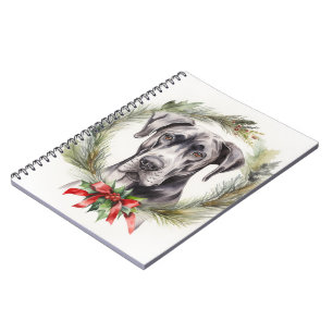 Cuaderno Corona de Navidad de Gran Danés Perro Festivo