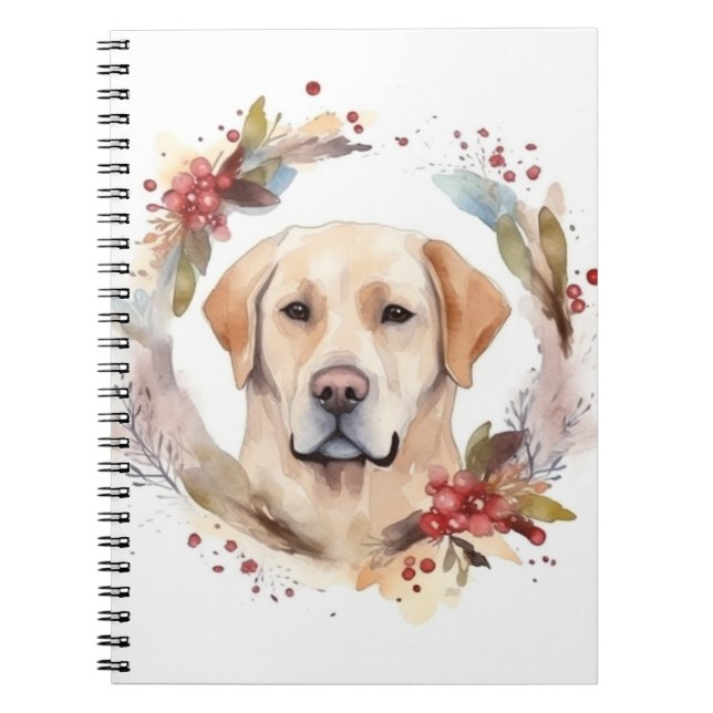 Cuaderno Corona de Navidad de Labrador Cachorro Festivo (Frente)