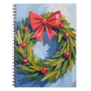Cuaderno Corona de Navidad de lazo rojo   Acuarela