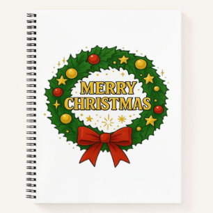 Cuaderno Corona de Navidad dorada – Festiva Roja Verde Dora