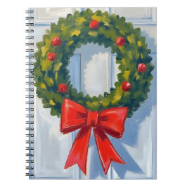 Cuaderno Corona de Navidad lazo rojo acuarela blanca