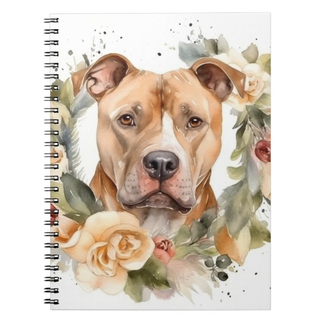 Cuaderno Corona de Navidad Pitbull Perro Festivo (Frente)