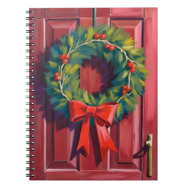 Cuaderno Corona de Navidad Puerta Roja Acuarela Fiesta (Frente)