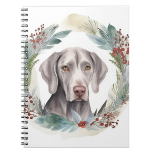 Cuaderno Corona de Navidad Weimaraner Cachorro Festivo