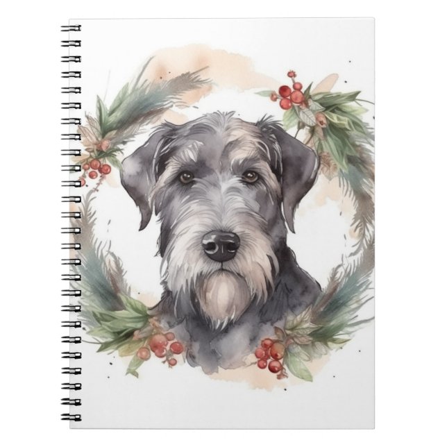 Cuaderno Corona de Navidad Wolfhound Cachorro Festivo (Frente)