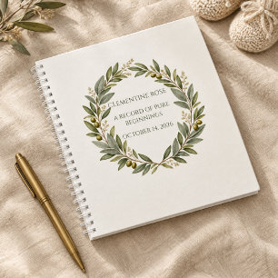 Cuaderno Corona de olivo personalizada recuerdo de bebé leg