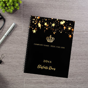 Cuaderno Corona de oro negro estrellas nombre año negocio