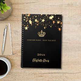 Cuaderno Corona de oro negro estrellas nombre año negocio