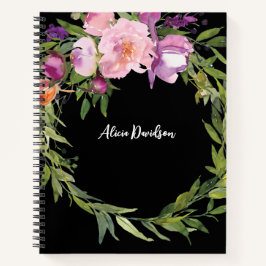 Cuaderno Corona de peonías elegantes acuarela | tu nombre