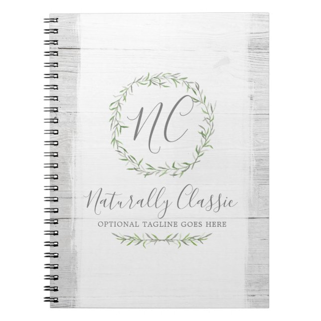 Cuaderno Corona de ramas de hoja botánica y madera rústica  (Frente)