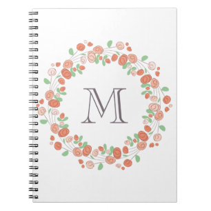 Cuaderno corona de rosas coral con monograma