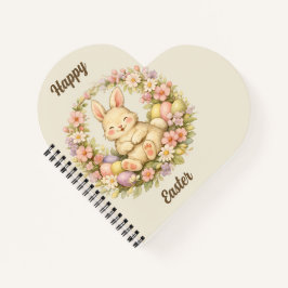 Cuaderno Corona floral vintage de conejo feliz de Pascua