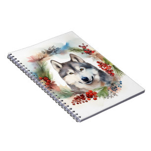 Cuaderno Corona Navideña de Alaskan Malamute Perro Festivo