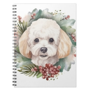 Cuaderno Corona Navideña de Caniche Perro Festivo