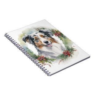 Cuaderno Corona Navideña de Pastor Australiano Perro Festiv